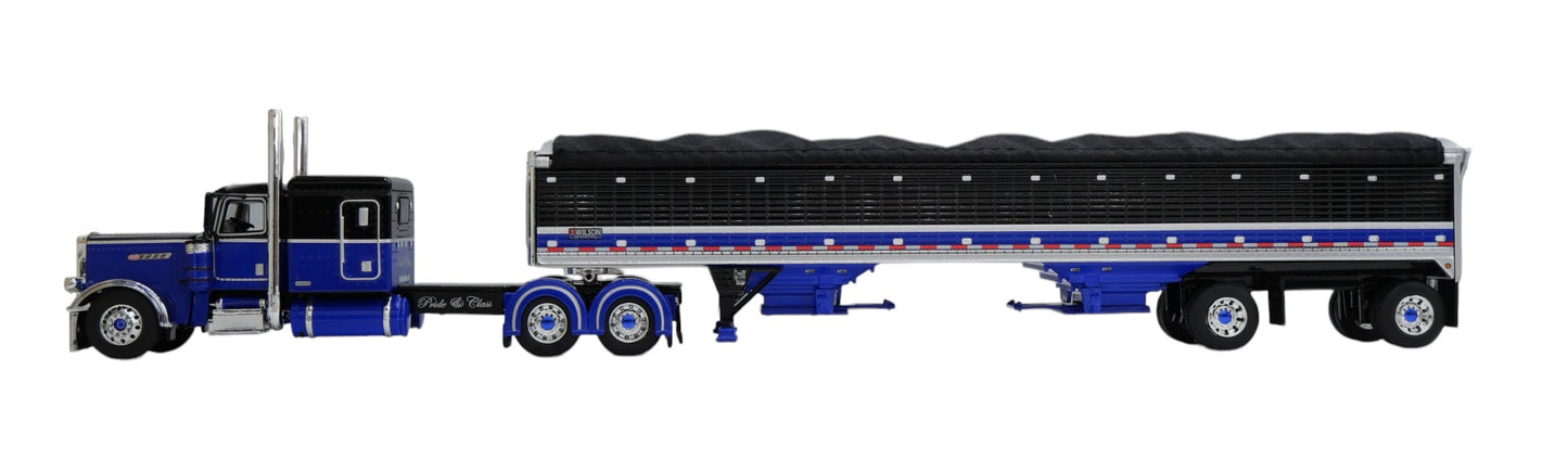 #60-2153 Black Blue Peterbilt 389 with Spread Grain Trailer