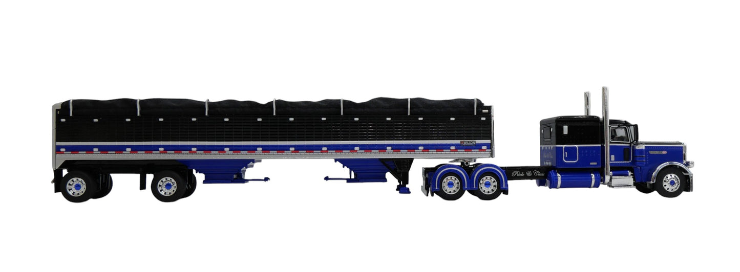 #60-2153 Black Blue Peterbilt 389 with Spread Grain Trailer