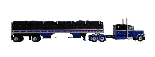 #60-2153 Black Blue Peterbilt 389 with Spread Grain Trailer