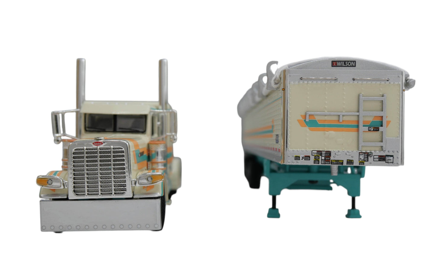 #60-2154 Teal Cream Peterbilt 389 with Spread Grain Trailer