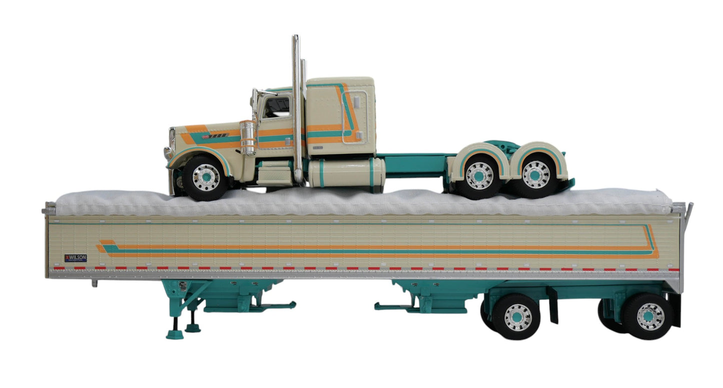#60-2154 Teal Cream Peterbilt 389 with Spread Grain Trailer