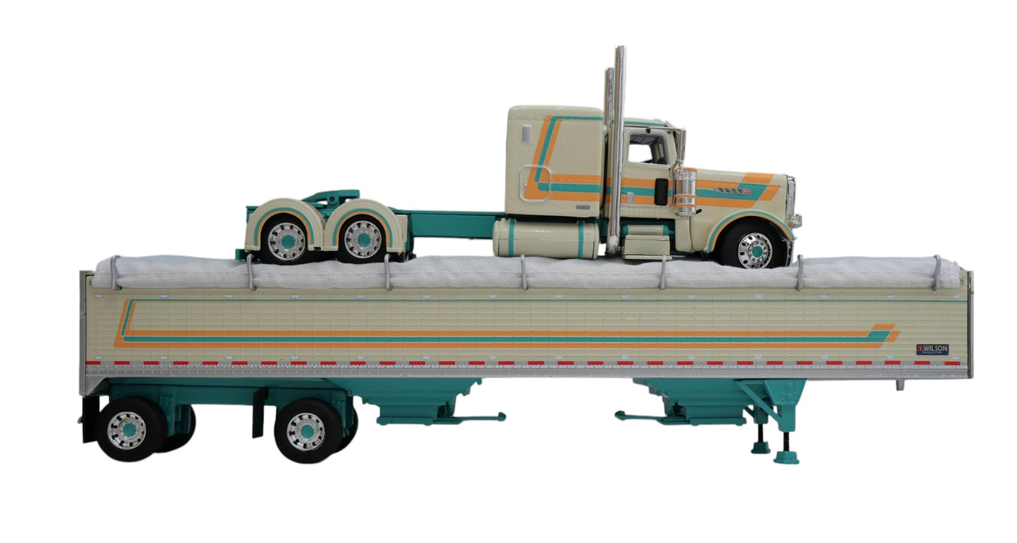 #60-2154 Teal Cream Peterbilt 389 with Spread Grain Trailer