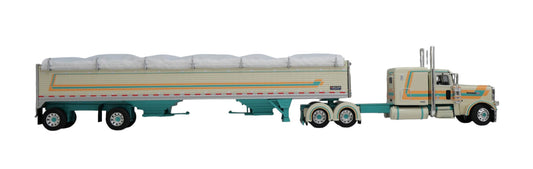 #60-2154 Teal Cream Peterbilt 389 with Spread Grain Trailer