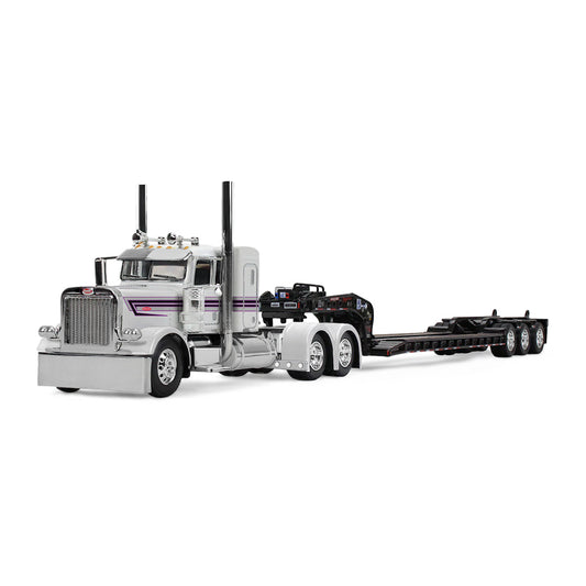 #60-2191 White Black Peterbilt 389 w Lowboy Trailer