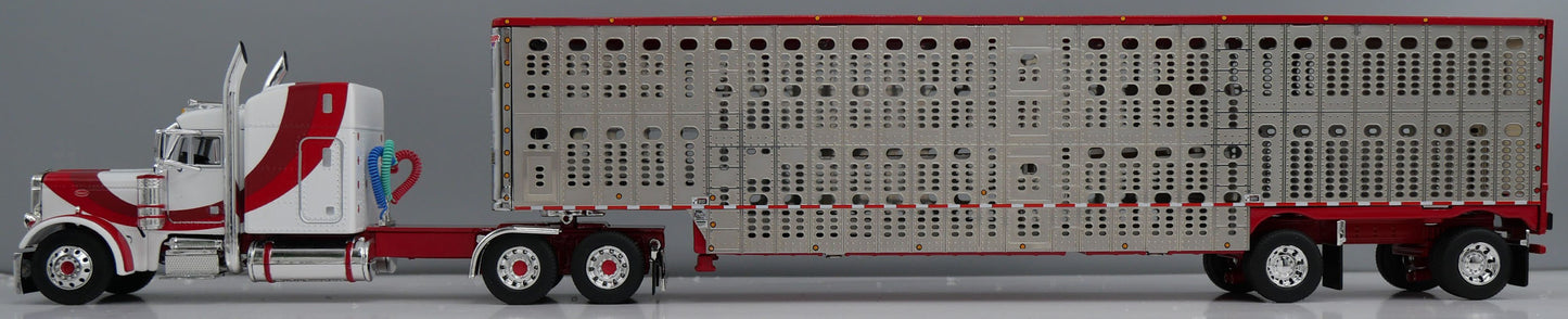 #60-2229 White Red Peterbilt w/ Wilson Livestock Trailer