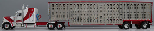 #60-2229 White Red Peterbilt w/ Wilson Livestock Trailer
