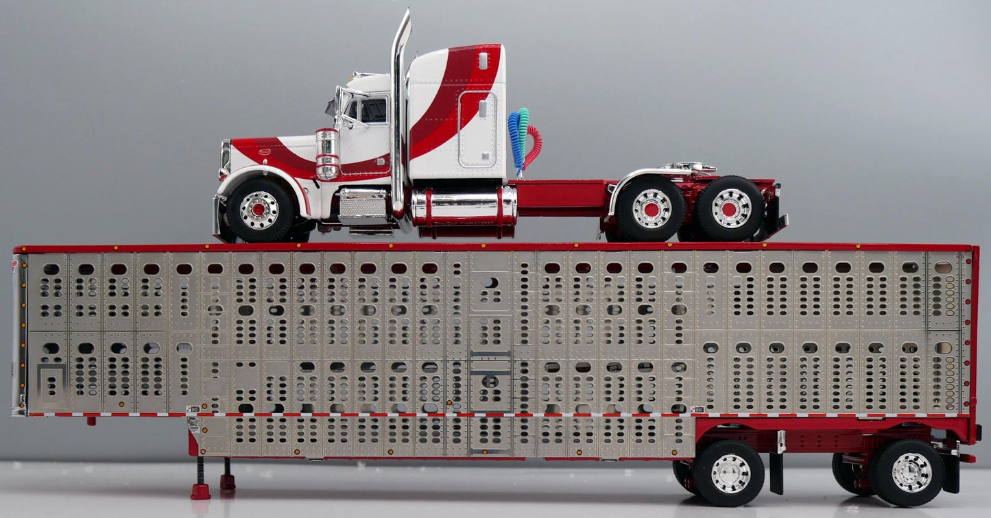 #60-2229 White Red Peterbilt w/ Wilson Livestock Trailer