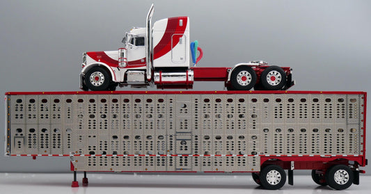 #60-2229 White Red Peterbilt w/ Wilson Livestock Trailer