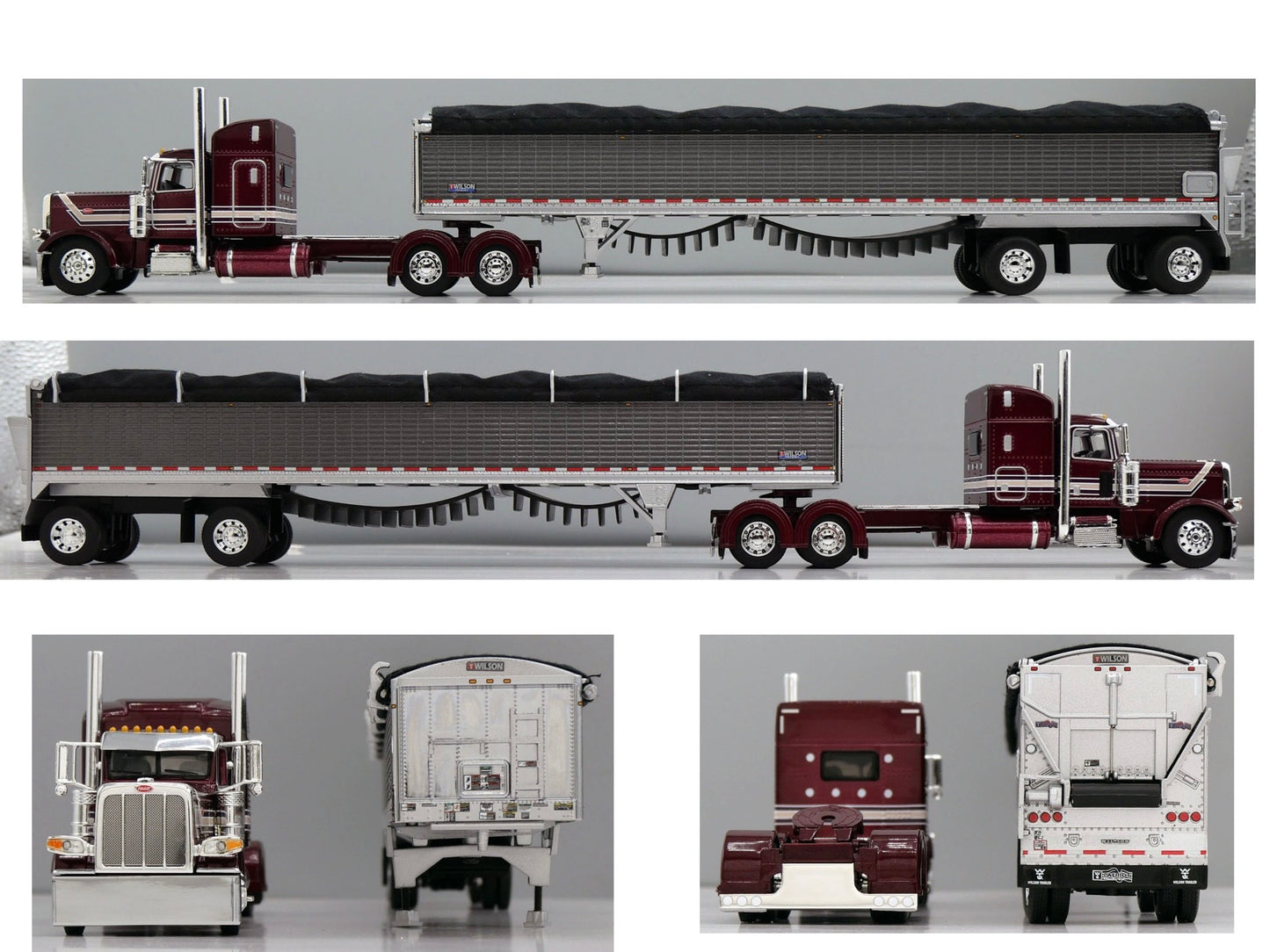 #60-2225 Maroon Peterbilt 389 w Silver Belt Trailer