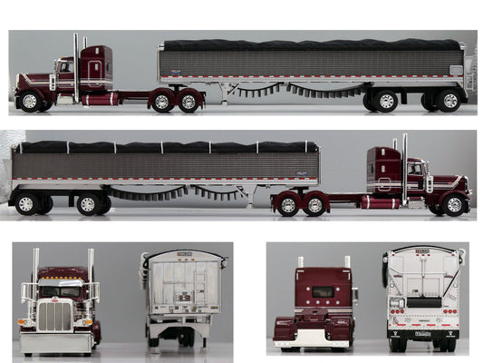 #60-2225 Maroon Peterbilt 389 w Silver Belt Trailer