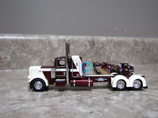 #60-1697 1/64 DCP R.L. Spartz Peterbilt 389 w/ Lowboy Trailer Maroon Cream