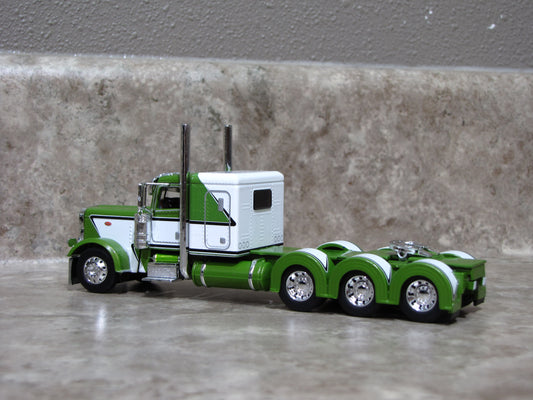 CAB 1973 Lime Green White Flattop Tri-axle Peterbilt 389 Semi Truck