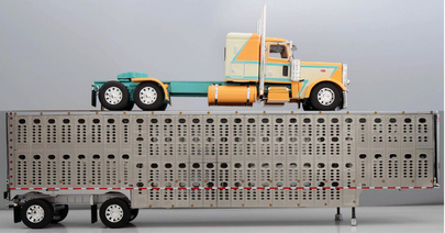 #60-2245 Peach/Teal Peterbilt w/ Wilson Livestock Trailer