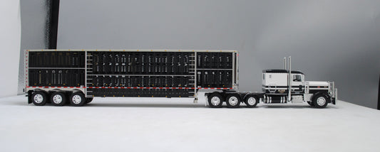 #60-1049 Dry Creek Trucking Black White Peterbilt Wilson Black Tri-Axle Livestock Trailer