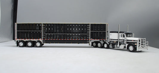 #60-1049 Dry Creek Trucking Black White Peterbilt Wilson Black Tri-Axle Livestock Trailer