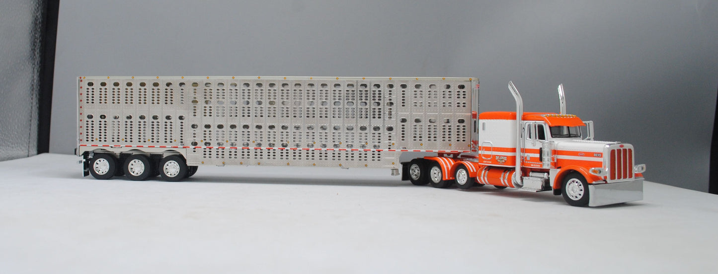 #60-1051 Dry Creek Trucking Orange White Peterbilt Wilson Silver Tri-Axle Livestock Trailer
