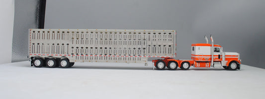 #60-1051 Dry Creek Trucking Orange White Peterbilt Wilson Silver Tri-Axle Livestock Trailer