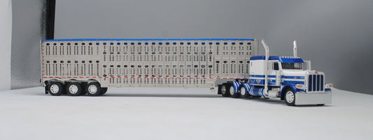 #60-1052 Dry Creek Trucking Blue White Peterbilt Wilson Silver Tri-Axle Livestock Trailer