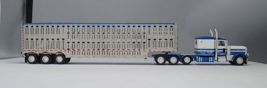 #60-1052 Dry Creek Trucking Blue White Peterbilt Wilson Silver Tri-Axle Livestock Trailer