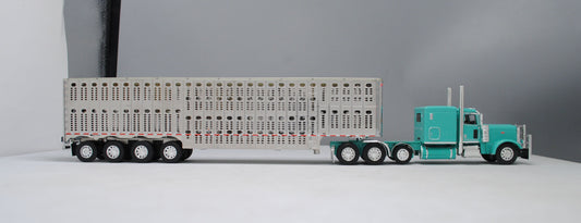 RETIRED #60-1103 Peterbilt Teal Wilson Silver Quad Axle Livestock Trailer