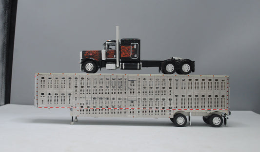 #60-1104 Peterbilt Black Orange Flame Wilson Silver Spread Axle Livestock