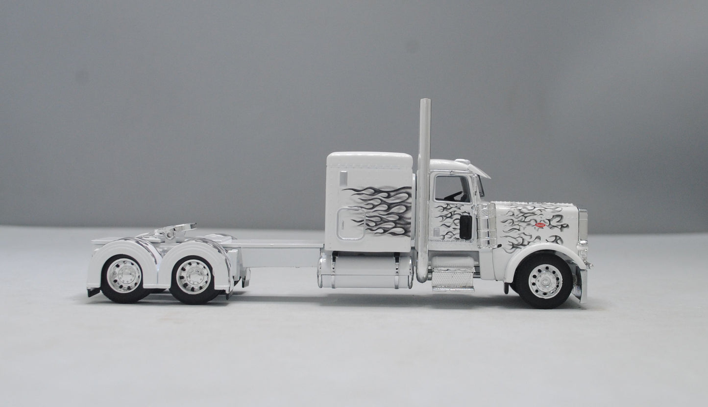 CAB 1105 White with Black Flames 389 Peterbilt Semi Truck