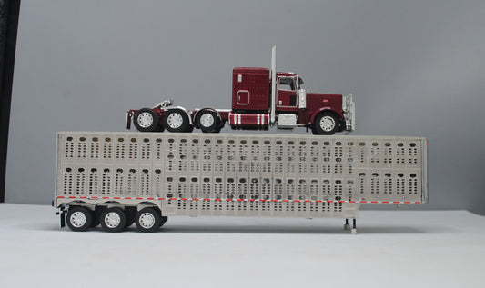 RETIRED #60-1106 Peterbilt Garnet Red Wilson Silver Tri-Axle Livestock Trailer