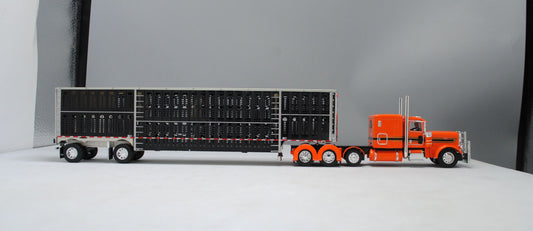 RETIRED #60-1107 Peterbilt Orange & Black Wilson Black Spread Axle Livestock Trailer