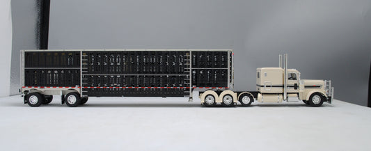 RETIRED #60-1150 Peterbilt Cream & Black Wilson Black Spread Axle Livestock Trailer