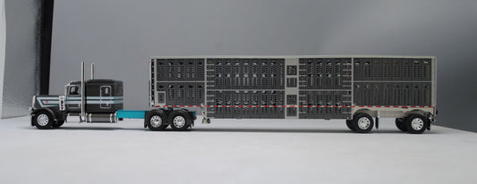 RETIRED #60-1157 Peterbilt Gray Turquoise Wilson Gunmetal Gray Spread Axle Livestock Trailer