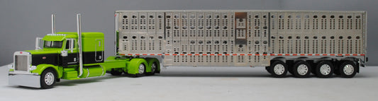 #60-1311 Peterbilt 389 Lime & Black with Silver Quad Livestock Trailer