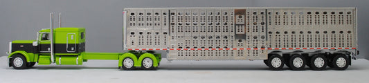 #60-1311 Peterbilt 389 Lime & Black with Silver Quad Livestock Trailer
