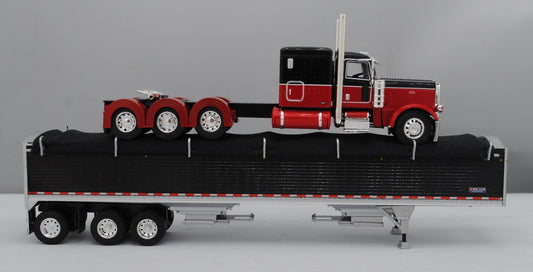 60-1472 Red Black Peterbilt 389 Tri Axle with Black Tri Grain Trailer