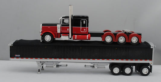 60-1472 Red Black Peterbilt 389 Tri Axle with Black Tri Grain Trailer