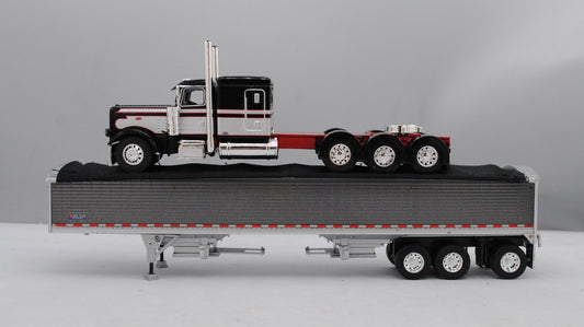 #60-1473 Black Red Silver Peterbilt 389 Tri Axle with Tri Grain Trailer