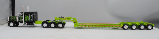 #60-1475 Black/Lime Green Peterbilt 389 w/ Lowboy Trailer & Flip Axle
