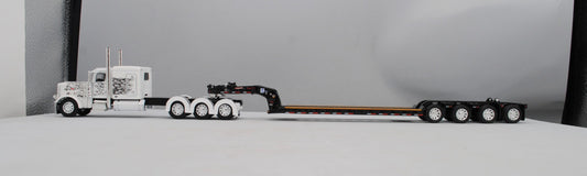 #60-1476 White/Black Flames Peterbilt 389 w/ Lowboy Trailer & Flip Axle