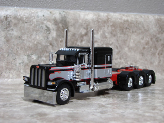 CAB 1473 Red Black Silver Flattop Tri-Axle Peterbilt 389 Semi Truck