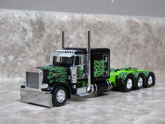 CAB 1475 Black with Lime Green Flames 389 Peterbilt Semi Truck