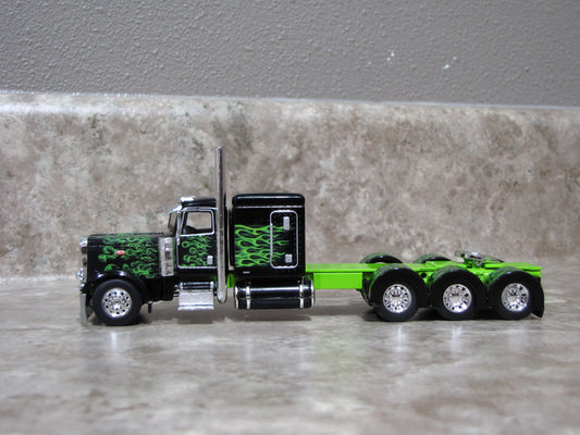 CAB 1475 Black with Lime Green Flames 389 Peterbilt Semi Truck