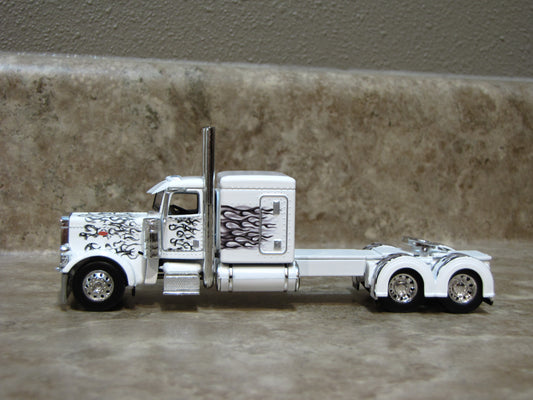 CAB 1105 White with Black Flames 389 Peterbilt Semi Truck