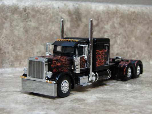 CAB 1104 Black with Orange Flames 389 Peterbilt Semi Truck