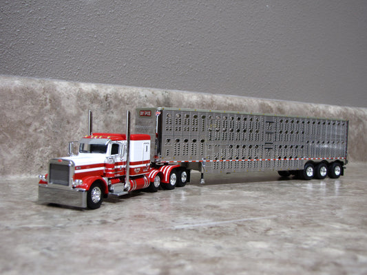 #60-1050 Dry Creek Trucking Red White Peterbilt Wilson Silver Tri-Axle Livestock Trailer