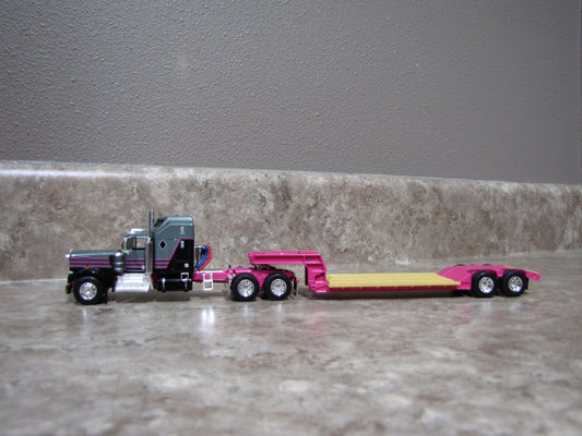 #60-1313 Kenworth W900A Gray/Black/Pink with Aerodyne sleeper with Rogers lowboy